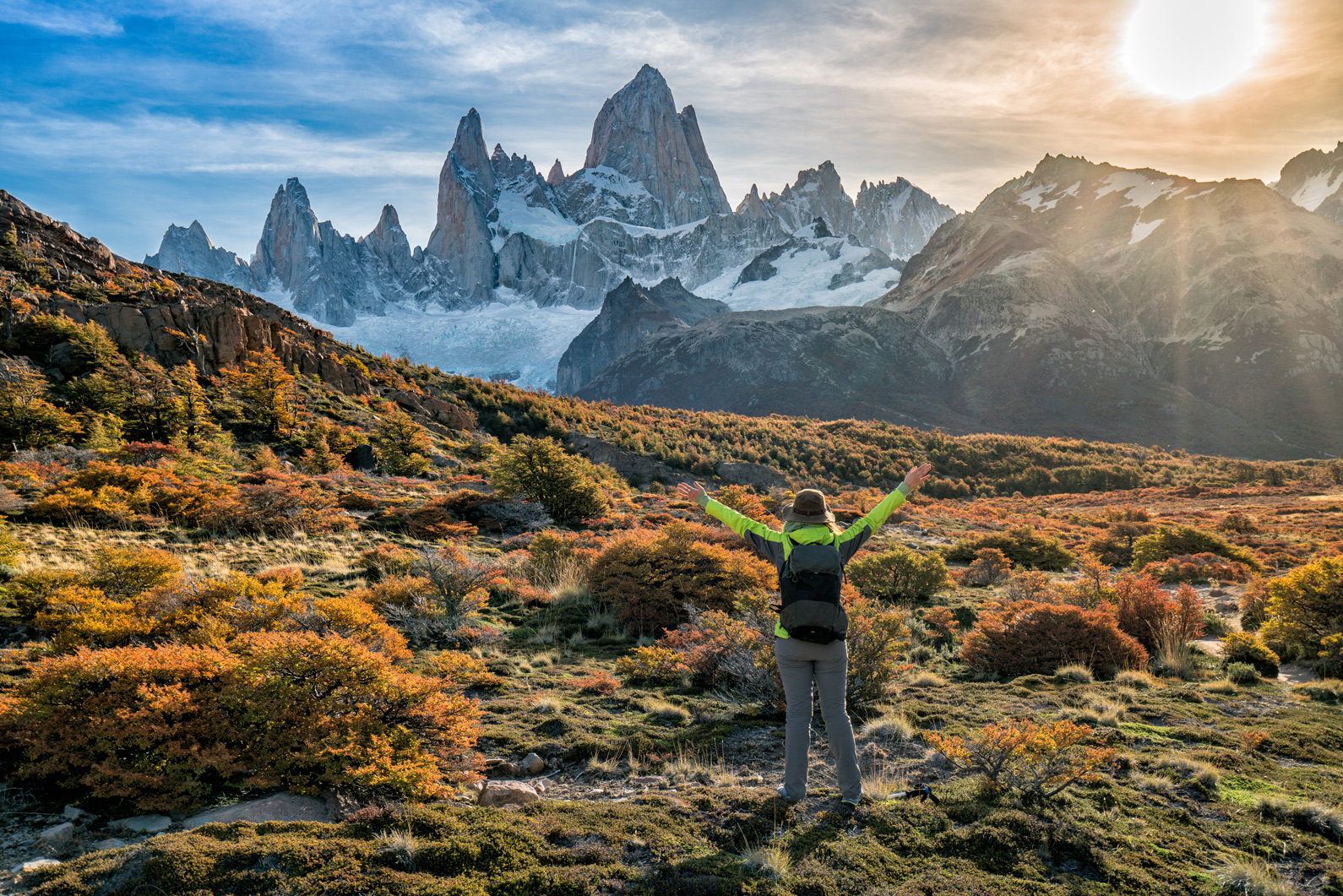 Hiker Enjoying Autumn in Fitz Roy Mountain, Patagonia, Argentina; Shutterstock